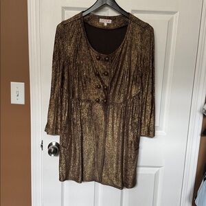 LaRok  Velvet Shimmering Gold Dress with Button Accents